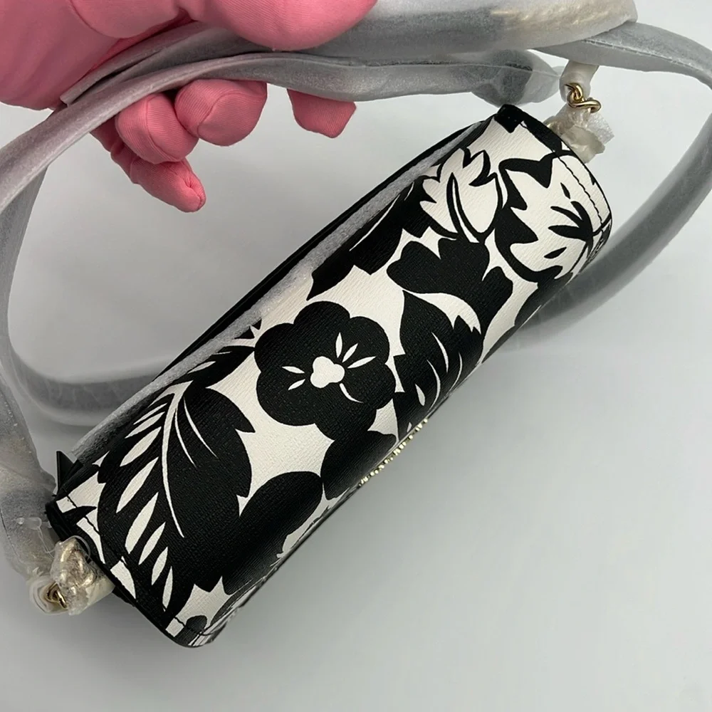 Kate Spade Morgan Tropical Foliage Flap Chain Wallet Crossbody Black Multi